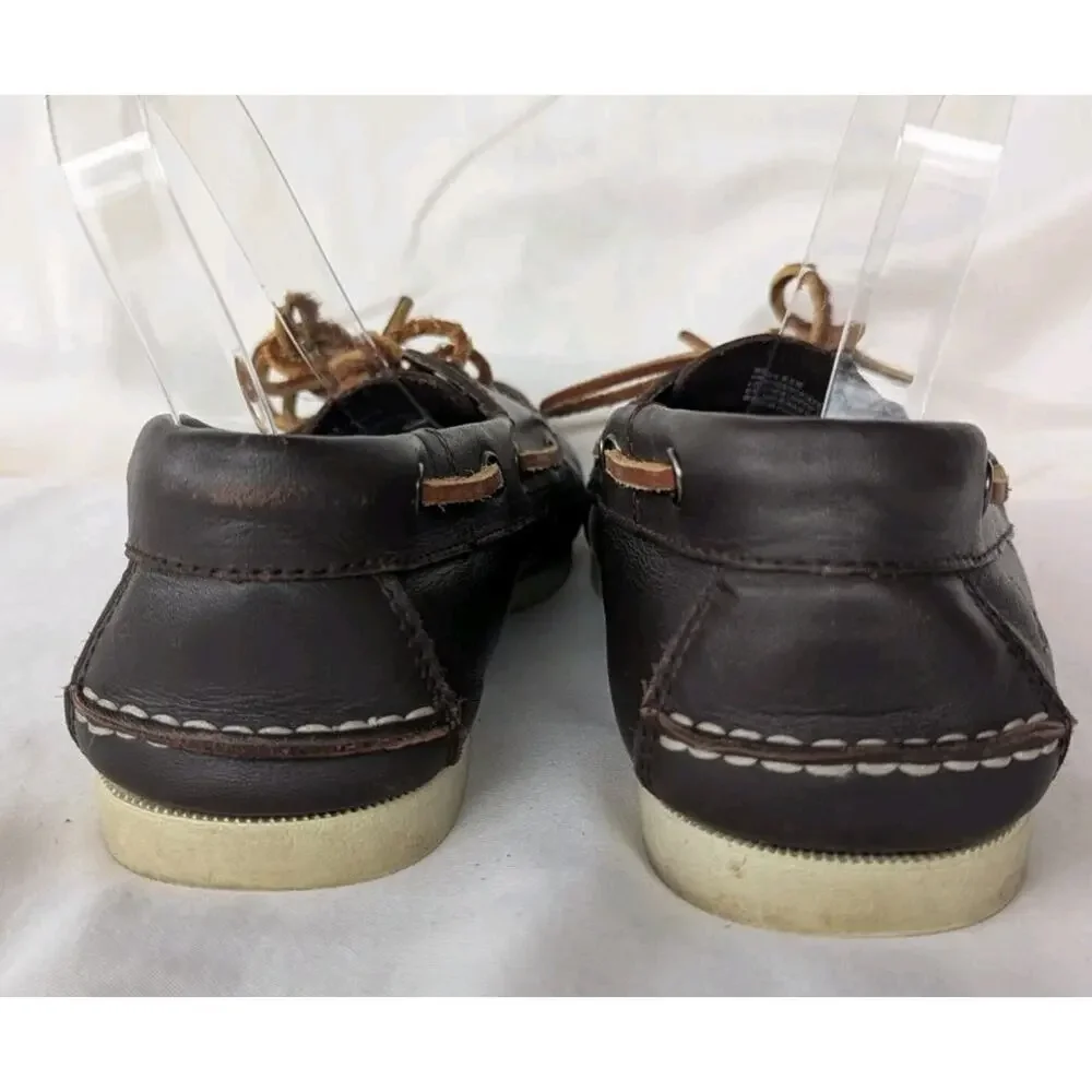 Eddie Bauer Men's 9.5 Dark Brown Leather Slip On Boat Shoe Loafer